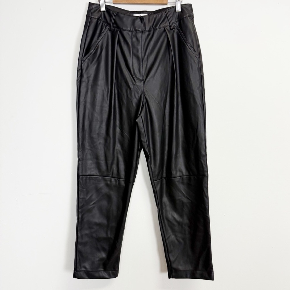 Topshop Pants Womens 6 Black Faux Leather High Rise Tapered Leg Cropped